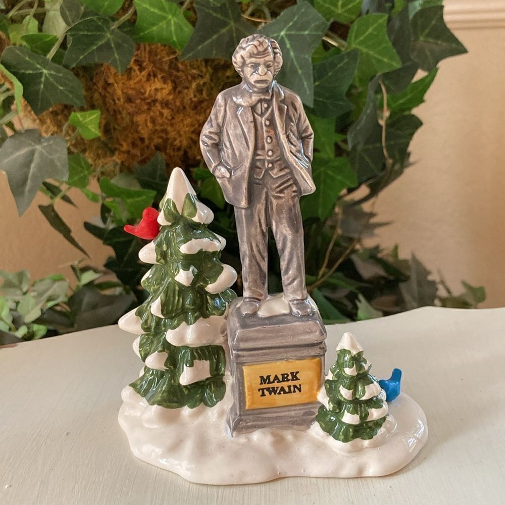 Dept. 56 Snow Village Statue of Mark Twain Handpainted Ceramic Piece Vintage